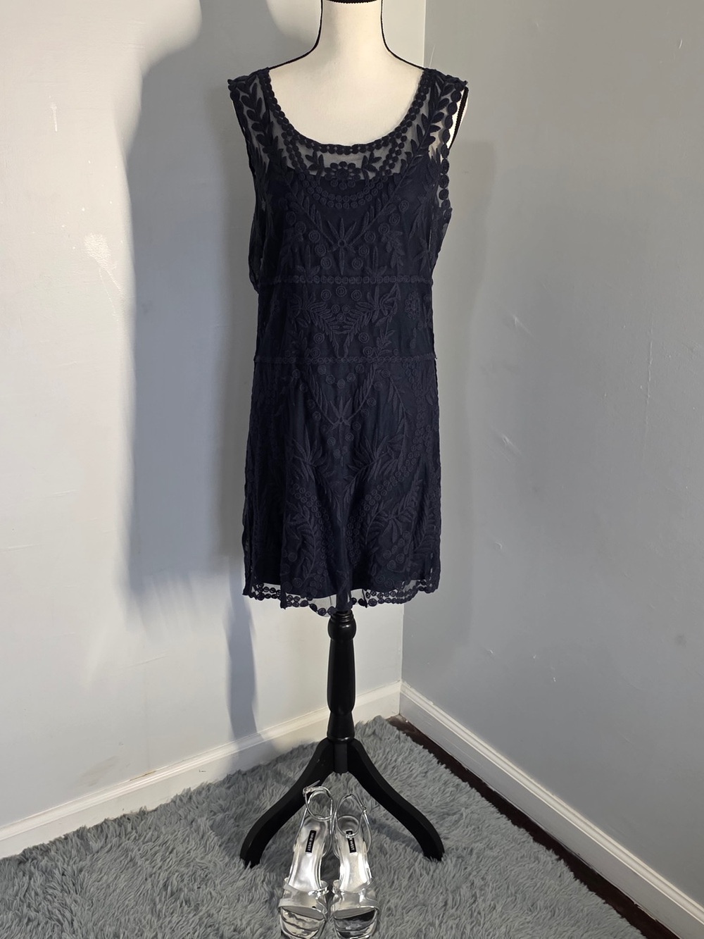 Express Navy Sleeveless Lace Mini Dress